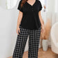 Plus Size V-Neck Top and Plaid Pants Lounge Set - GiFTiFY