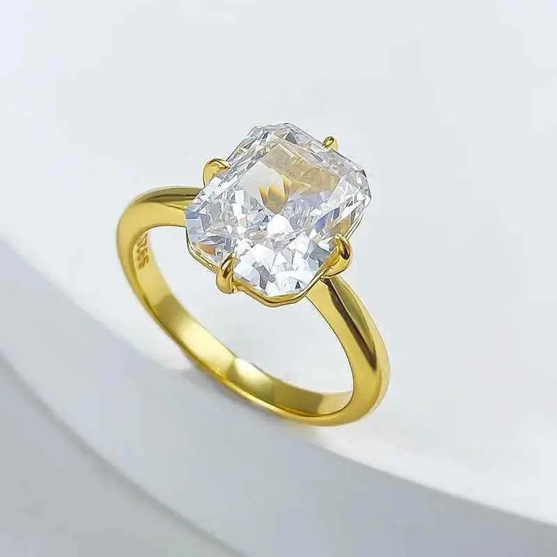 Radiant Cut Lab Moissanite Diamond Ring 100% Real 925 Rings by Dropshee