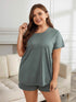 Plus Size Round Neck Short Sleeve Two-Piece Loungewear Set - GiFTiFY