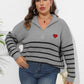 Plus Size Zip-Up Striped Sweater