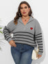 Plus Size Zip-Up Striped Sweater - GiFTiFY