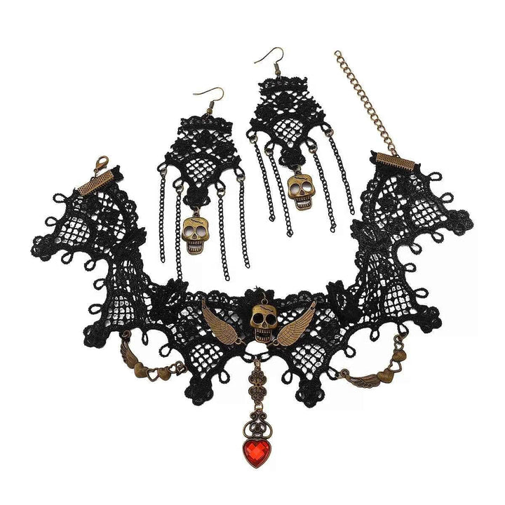 Halloween Lace Skull Necklace and Earrings Jewelry Set - GiFTiFY