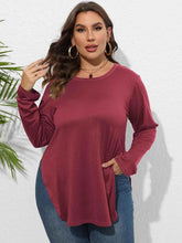 Plus Size Round Neck Long Sleeve Slit T-Shirt - GiFTiFY