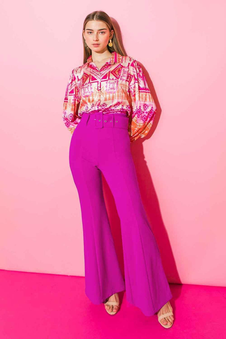 COUNTDOWN THE HOURS WOVEN FLARED PANTS - GiFTiFY