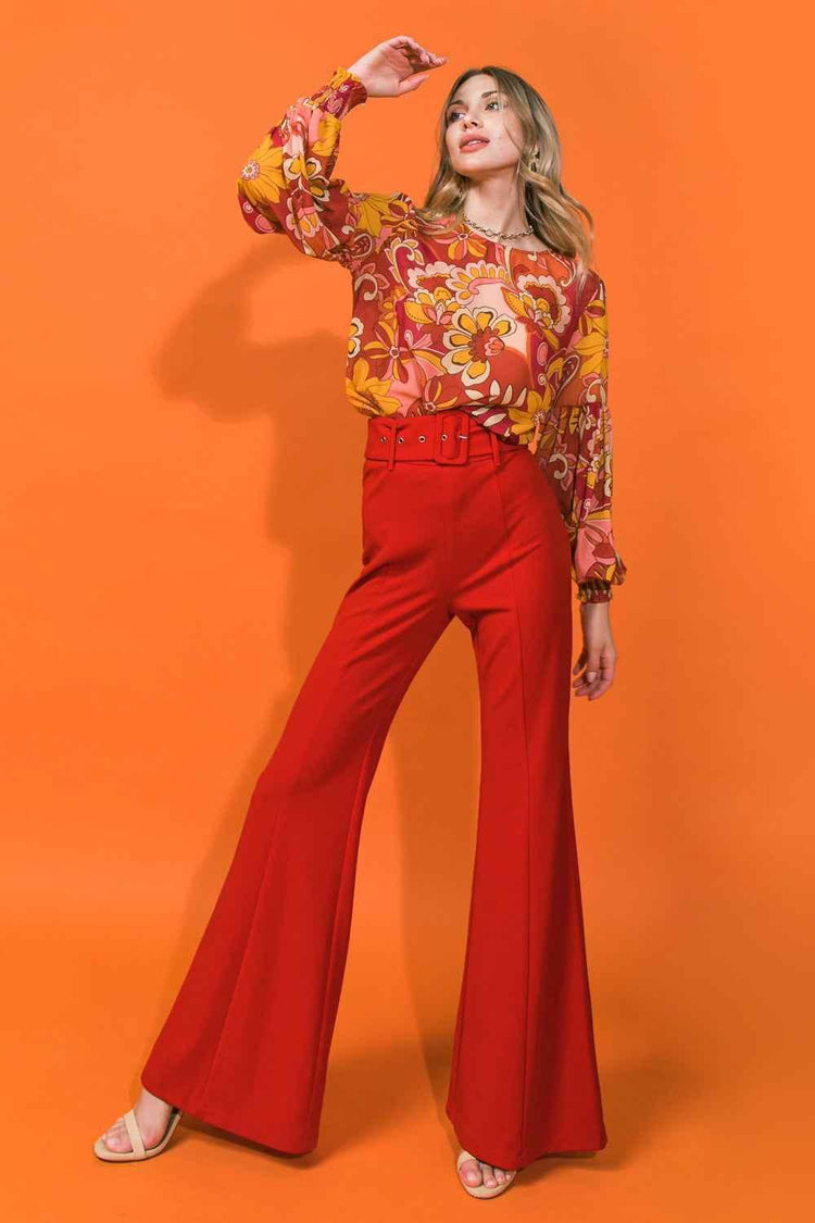 COUNTDOWN THE HOURS WOVEN FLARED PANTS - GiFTiFY