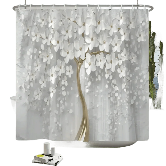 White Flowers Floral Bathroom Set DM6237 180x180cm Style Shower - GiFTiFY