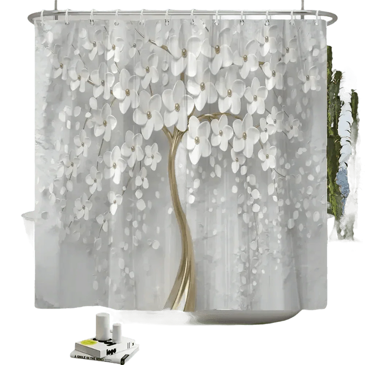 White Flowers Floral Bathroom Set DM6237 180x180cm Style Shower - GiFTiFY