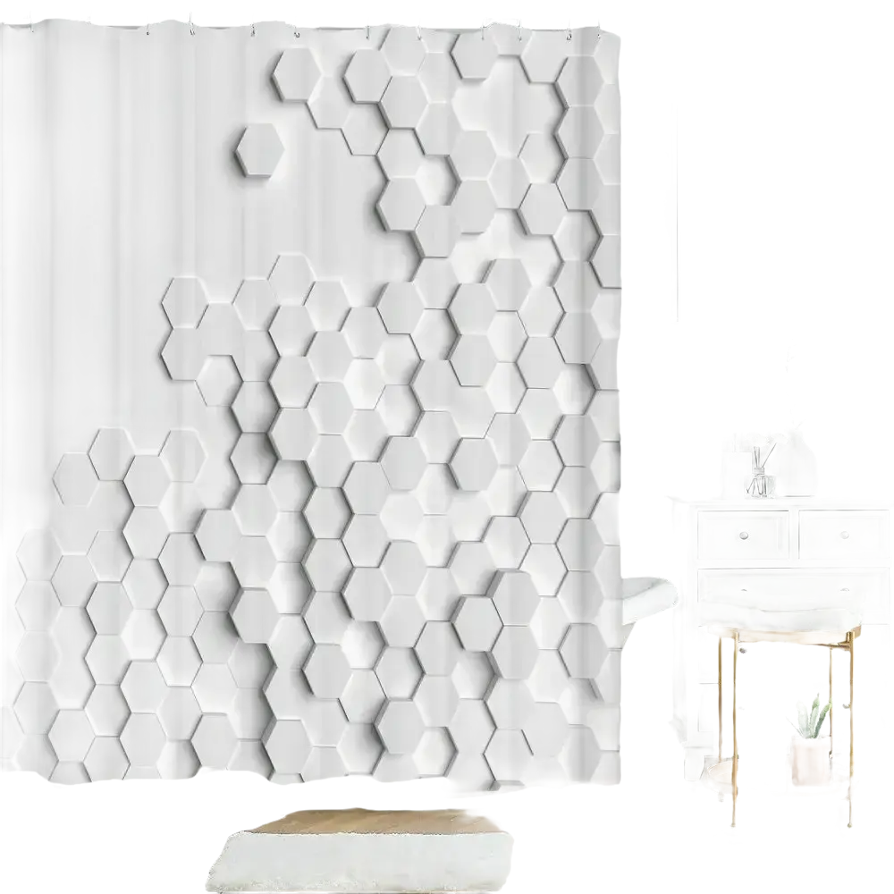 White hexagonal pattern shower curtain.