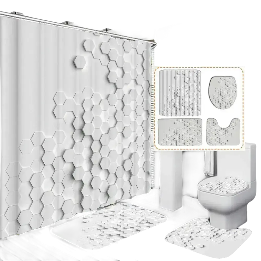 White hexagon bathroom set.
