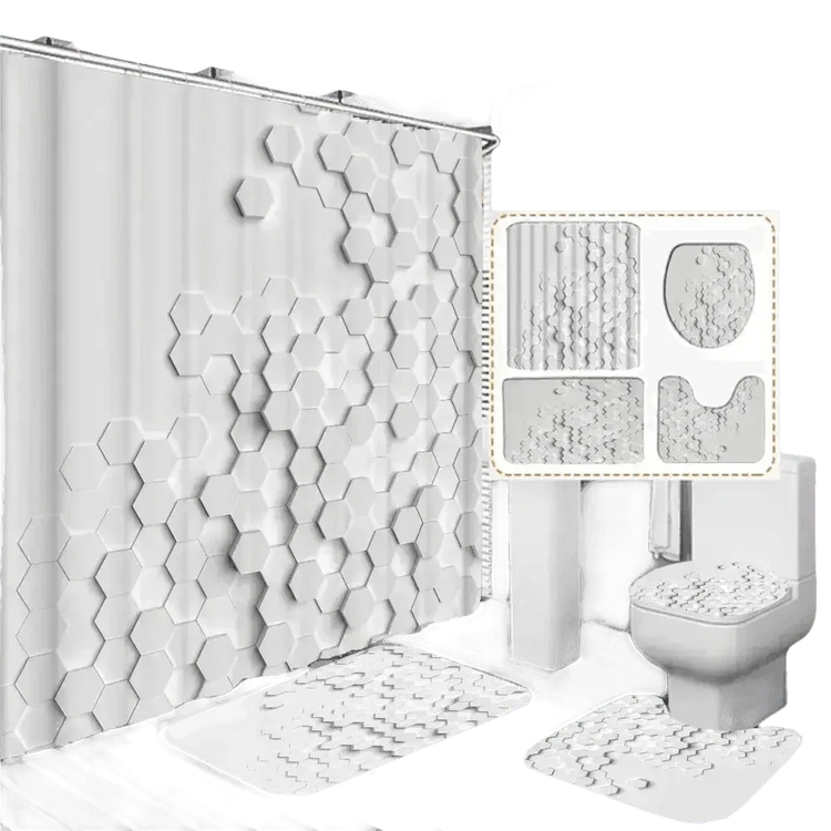 White Flowers Floral Bathroom Set DM6237 180x180cm Style Shower - GiFTiFY