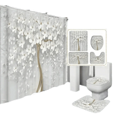 White Flowers Floral Bathroom Set DM6237 180x180cm Style Shower - GiFTiFY
