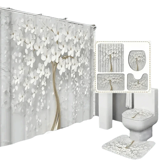 White Flowers Floral Bathroom Set DM6237 180x180cm Style Shower - GiFTiFY