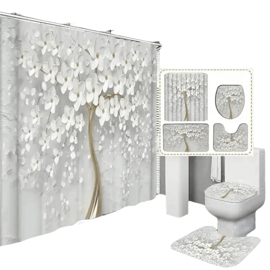 White Flowers Floral Bathroom Set DM6237 180x180cm Style Shower - GiFTiFY