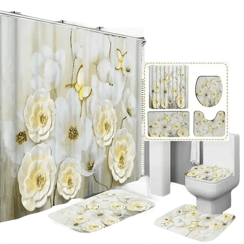 White Flowers Floral Bathroom Set DM6237 180x180cm Style Shower - GiFTiFY