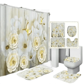 White Flowers Floral Bathroom Set DM6237 180x180cm Style Shower - GiFTiFY