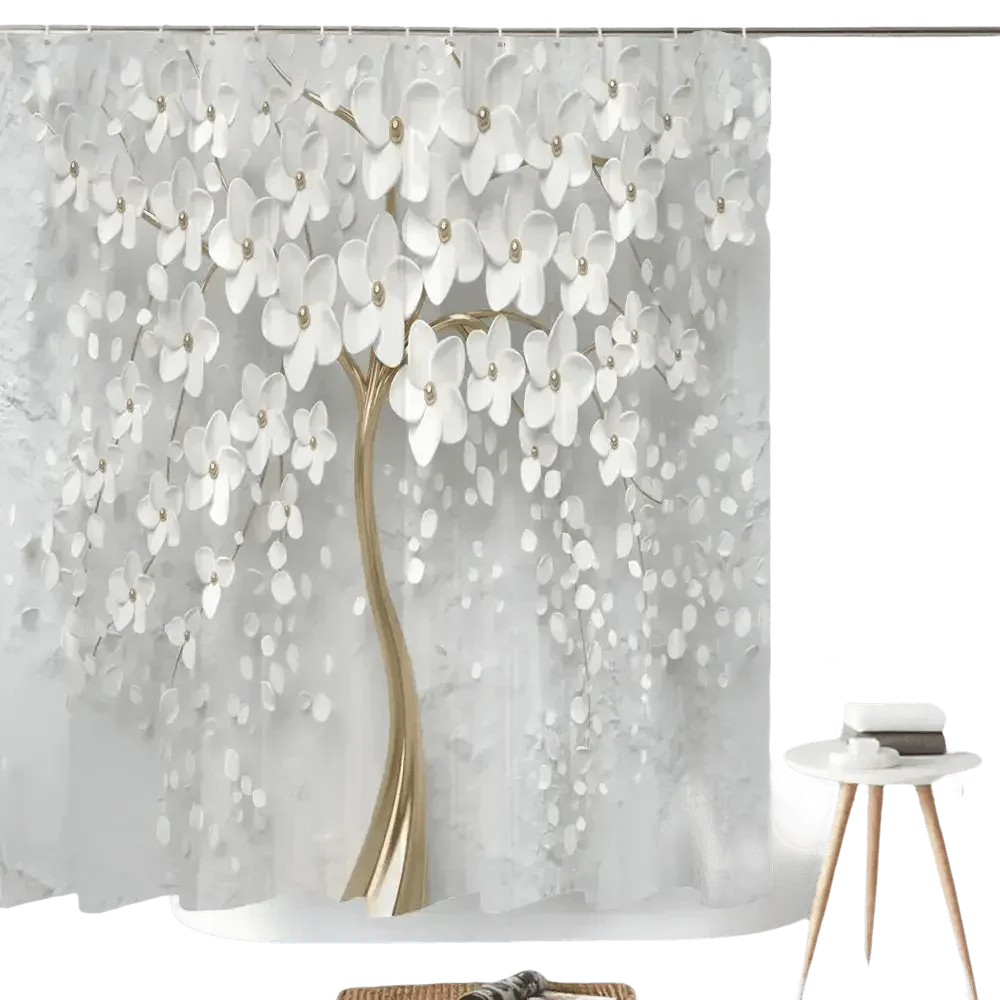 White Flowers Floral Bathroom Set DM6237 180x180cm Style Shower - GiFTiFY