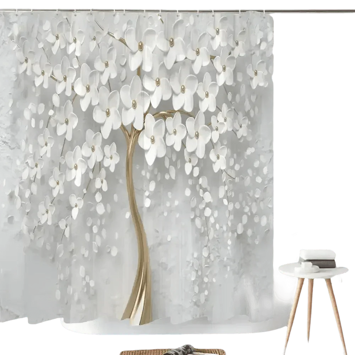 White Flowers Floral Bathroom Set DM6237 180x180cm Style Shower - GiFTiFY