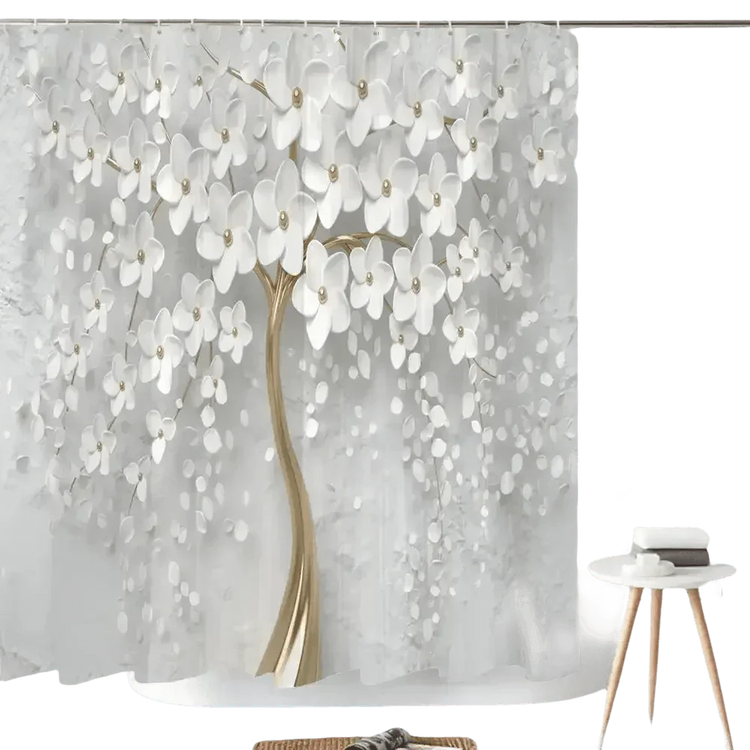 White Flowers Floral Bathroom Set DM6237 180x180cm Style Shower - GiFTiFY