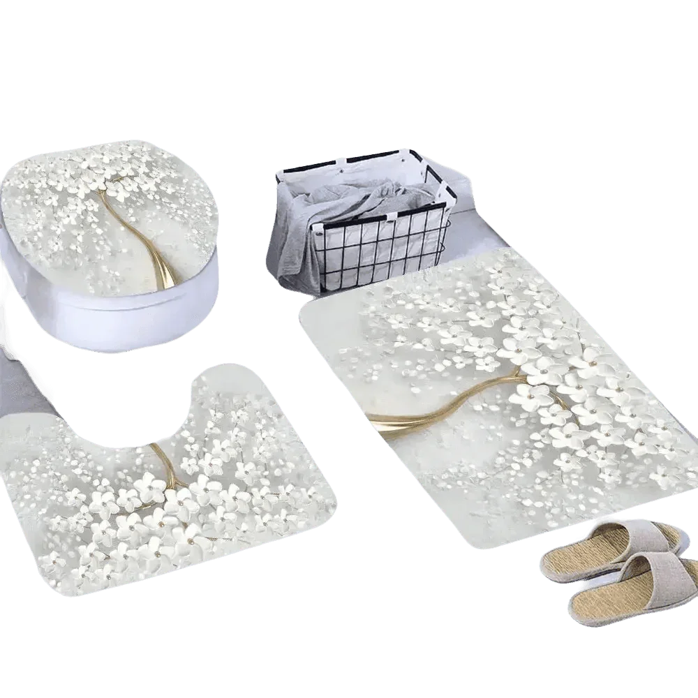 White Flowers Floral Bathroom Set DM6237 180x180cm Style Shower - GiFTiFY