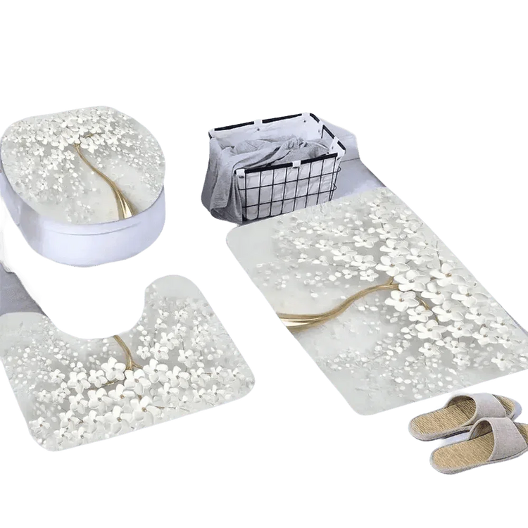 White Flowers Floral Bathroom Set DM6237 180x180cm Style Shower - GiFTiFY