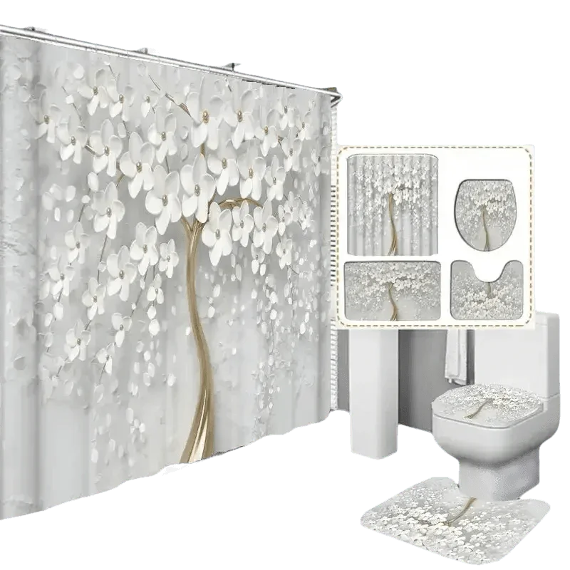 White Flowers Floral Bathroom Set DM6237 180x180cm Style Shower - GiFTiFY
