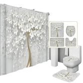 White Flowers Floral Bathroom Set DM6237 180x180cm Style Shower - GiFTiFY