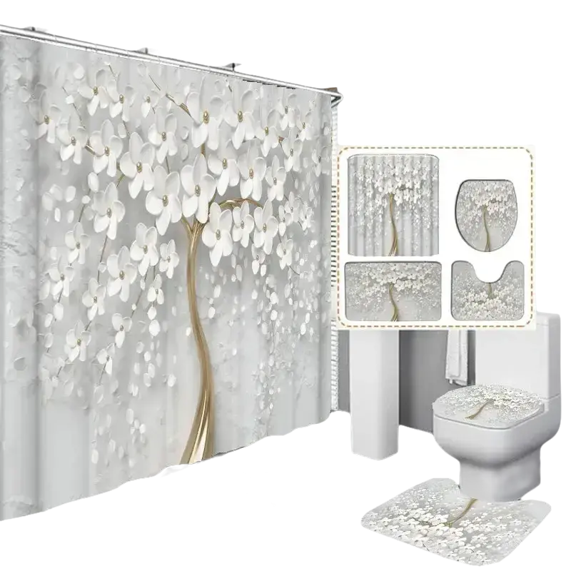 Bathroom set with floral tree design.