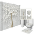 White Flowers Floral Bathroom Set DM6237 180x180cm Style Shower - GiFTiFY