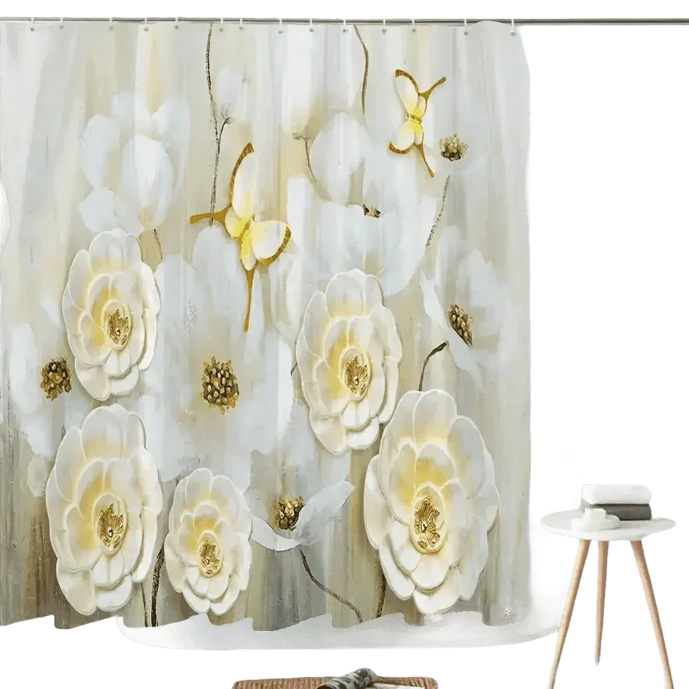White Flowers Floral Bathroom Set DM6237 180x180cm Style Shower - GiFTiFY