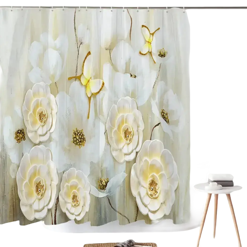 Floral shower curtain.