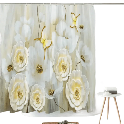 White Flowers Floral Bathroom Set DM6237 180x180cm Style Shower - GiFTiFY