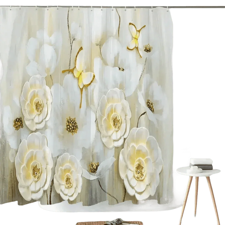White Flowers Floral Bathroom Set DM6237 180x180cm Style Shower - GiFTiFY