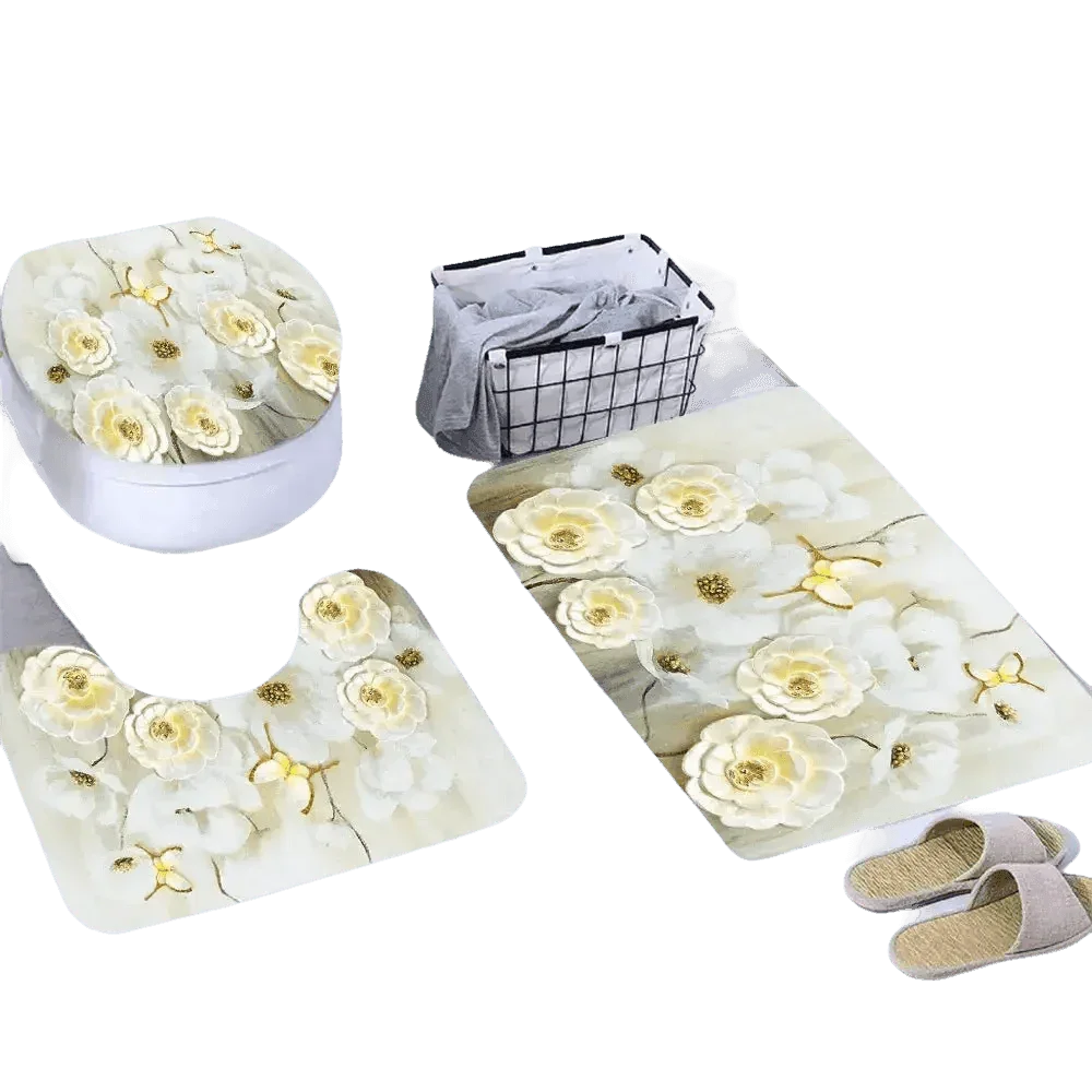 White Flowers Floral Bathroom Set DM6237 180x180cm Style Shower - GiFTiFY