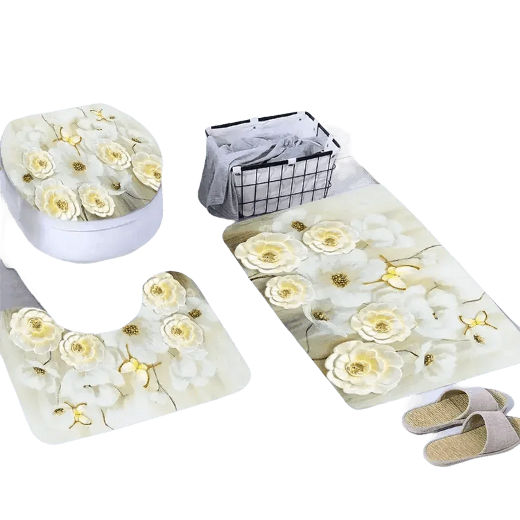 White Flowers Floral Bathroom Set DM6237 180x180cm Style Shower - GiFTiFY