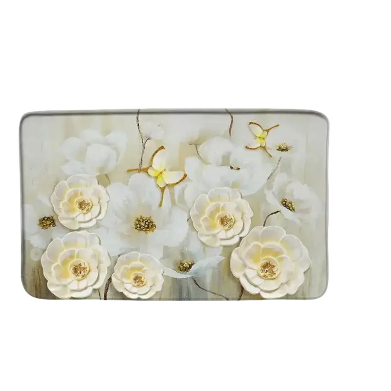 Rectangular floral-patterned mat.