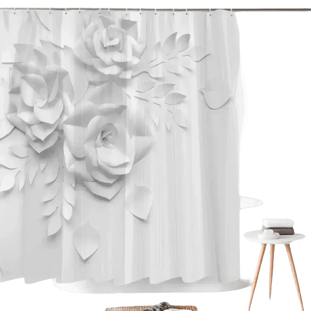 White Flowers Floral Bathroom Set DM6237 180x180cm Style Shower - GiFTiFY