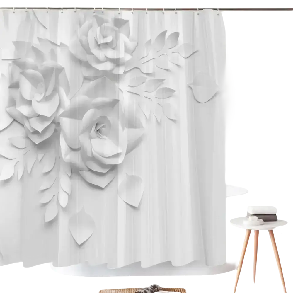 White floral shower curtain.