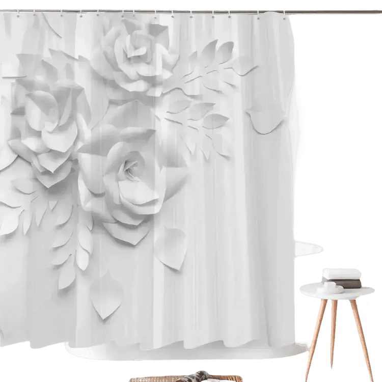 White Flowers Floral Bathroom Set DM6237 180x180cm Style Shower - GiFTiFY