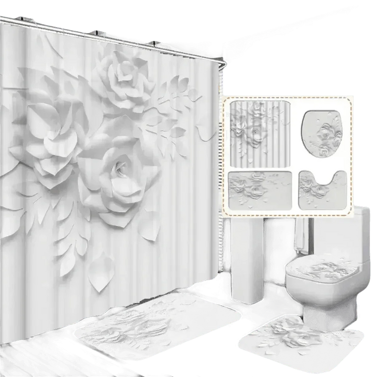White Flowers Floral Bathroom Set DM6237 180x180cm Style Shower - GiFTiFY