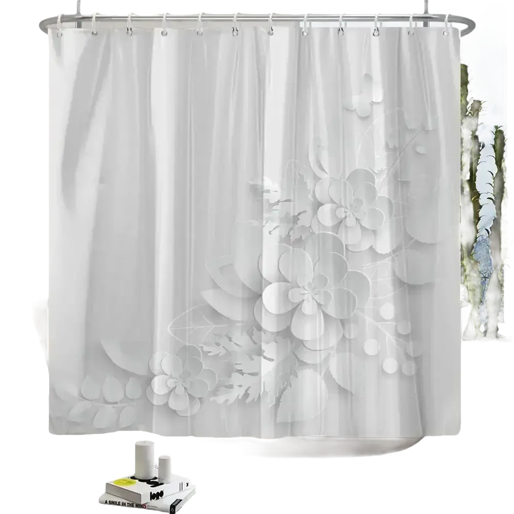 White floral shower curtain.