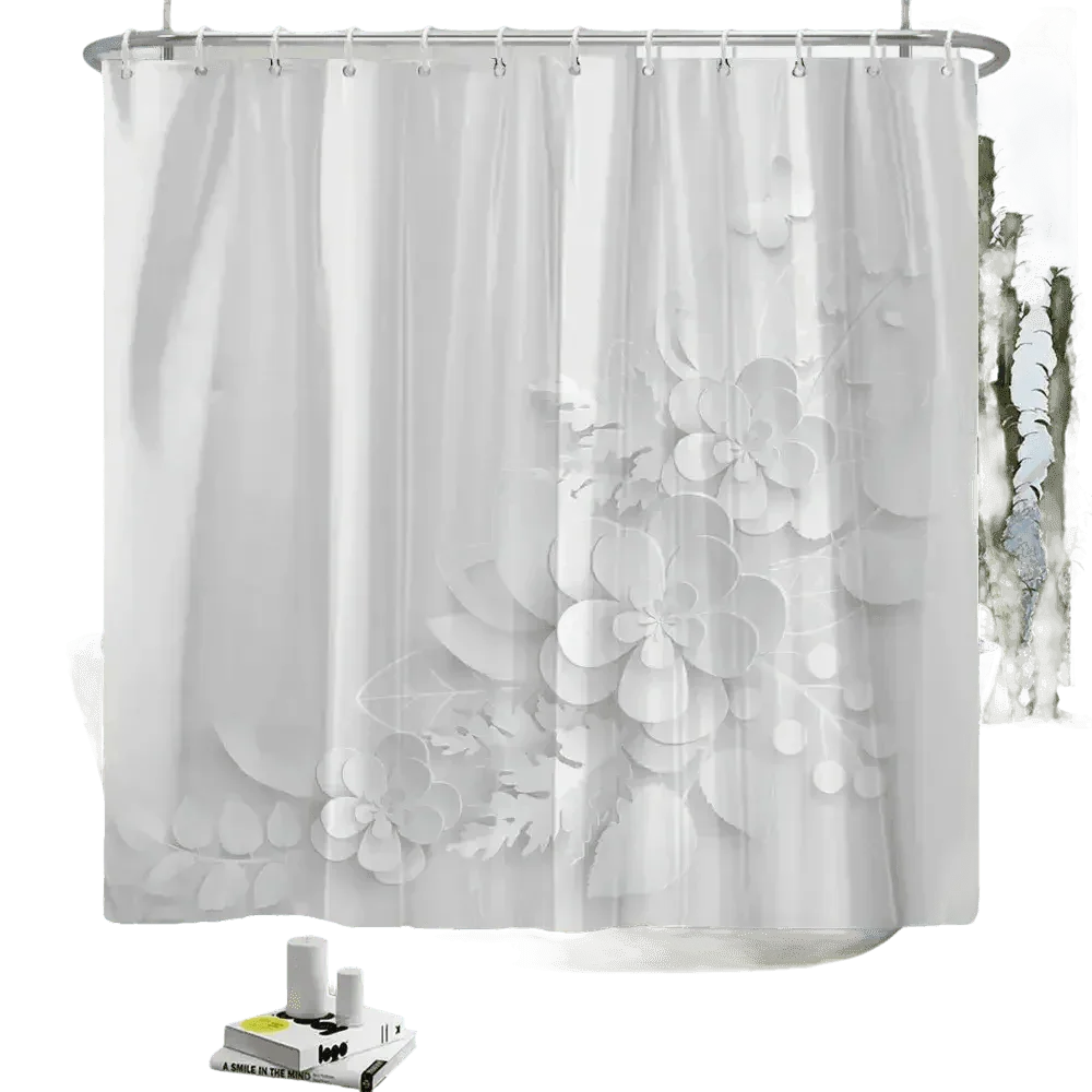 White Flowers Floral Bathroom Set DM6237 180x180cm Style Shower - GiFTiFY