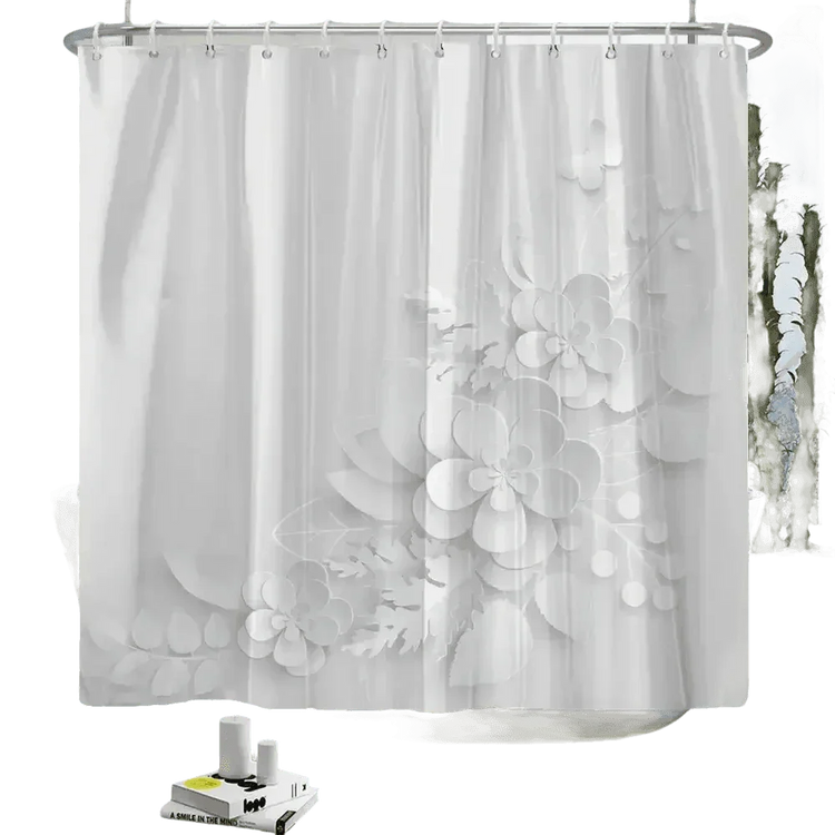 White Flowers Floral Bathroom Set DM6237 180x180cm Style Shower - GiFTiFY