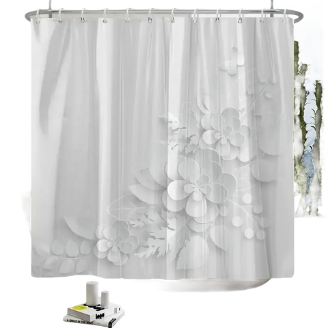White floral shower curtain.