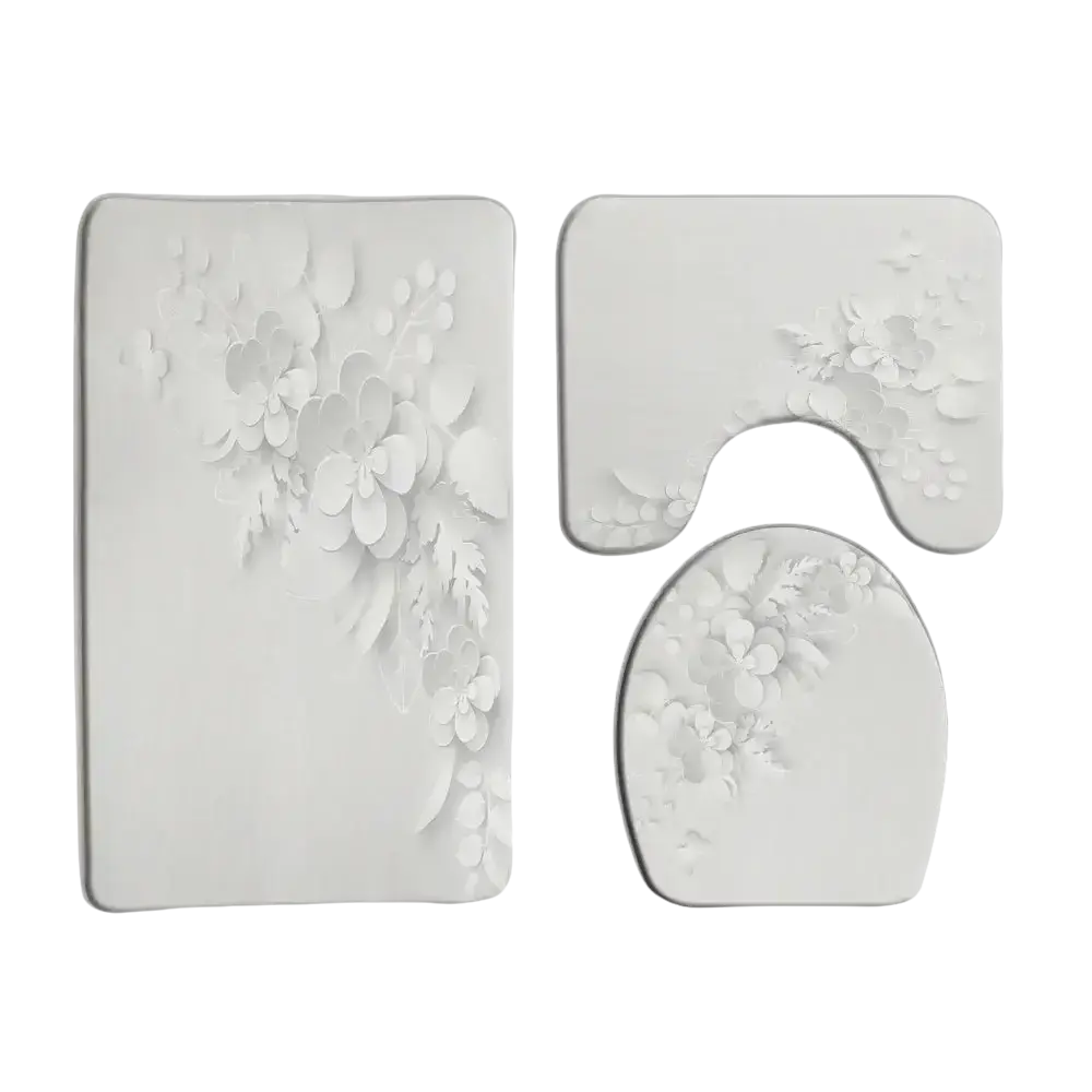 Floral-patterned bathroom mat set.