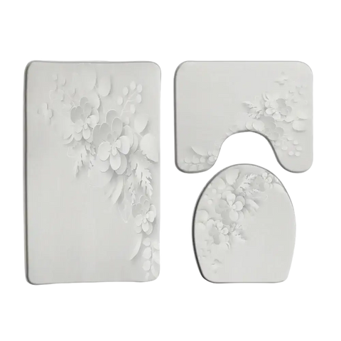 Floral-patterned bathroom mat set.