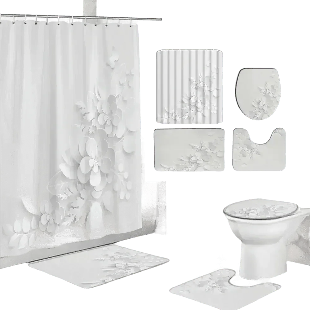 White Flowers Floral Bathroom Set DM6237 180x180cm Style Shower - GiFTiFY
