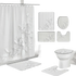 White Flowers Floral Bathroom Set DM6237 180x180cm Style Shower - GiFTiFY