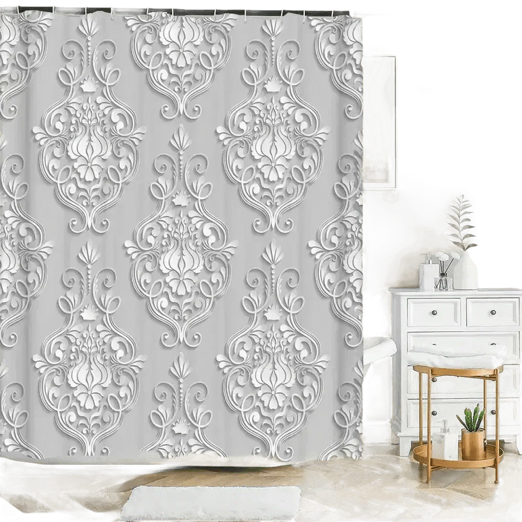White Flowers Floral Bathroom Set DM6237 180x180cm Style Shower - GiFTiFY