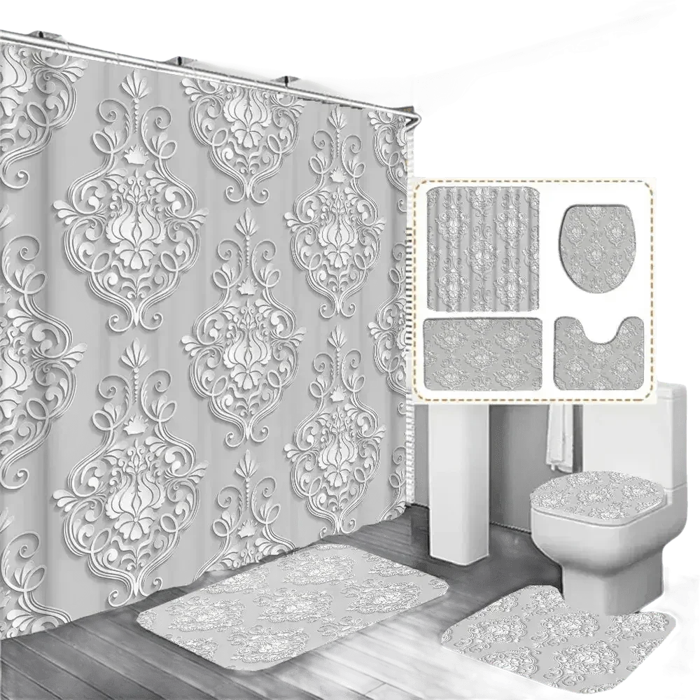 White Flowers Floral Bathroom Set DM6237 180x180cm Style Shower - GiFTiFY