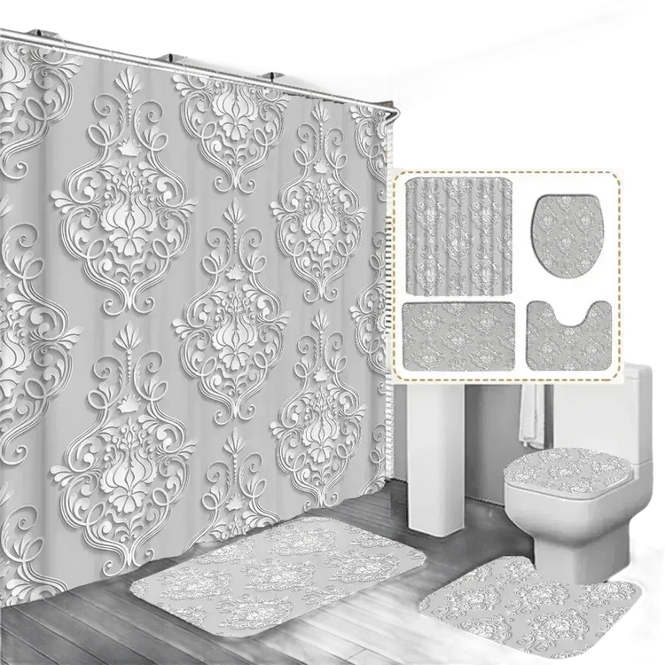 White Flowers Floral Bathroom Set DM6237 180x180cm Style Shower - GiFTiFY